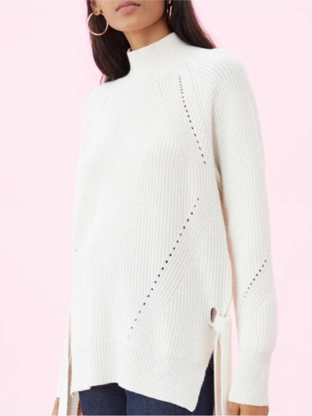 Rebecca Taylor‎ || Tie Hip Detail Rib Turtleneck Pullover Sweater Ivory Cream M